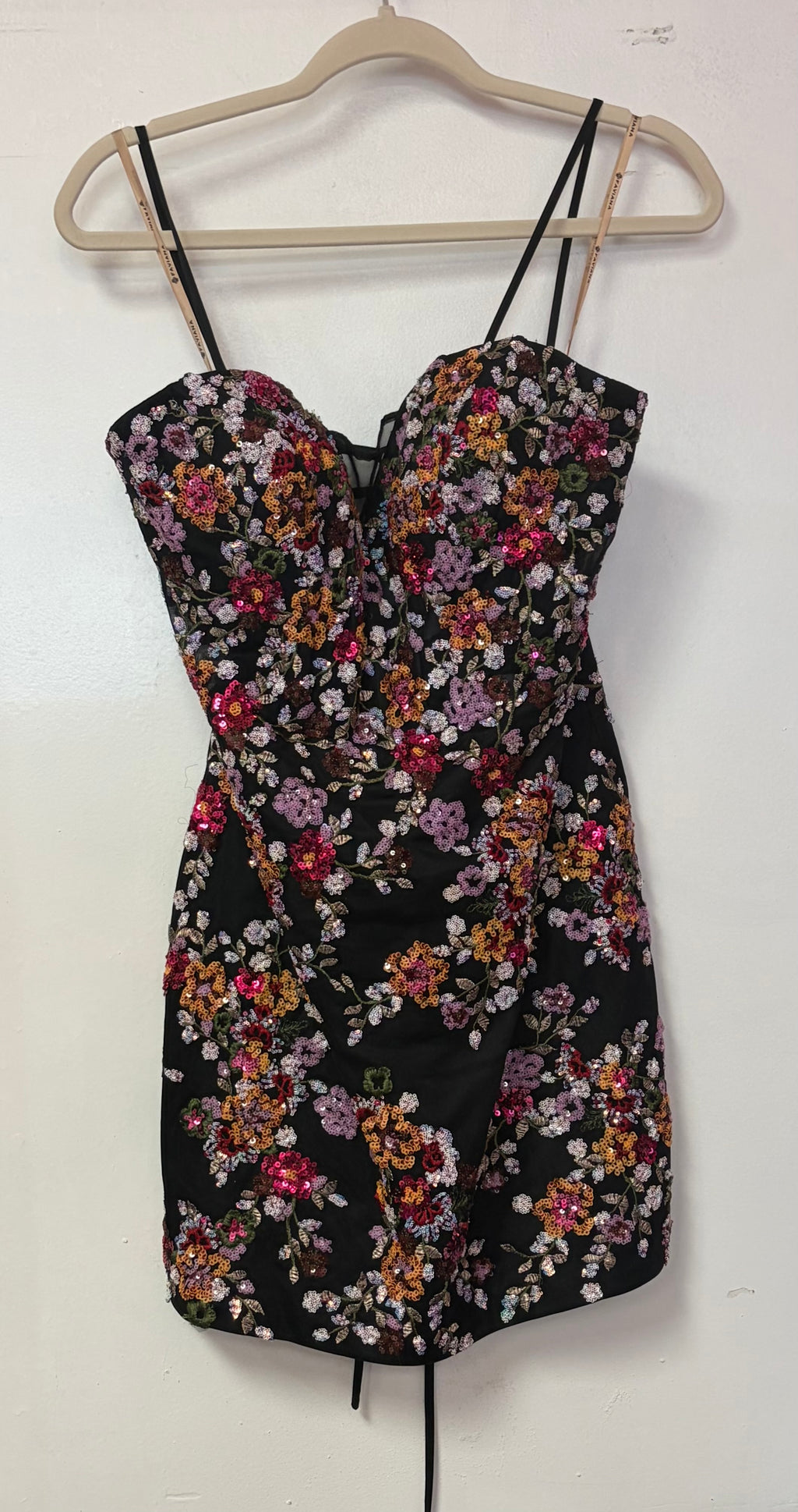 Faviana s10927 Black Multi-Color Floral Sequin Mini Dress
