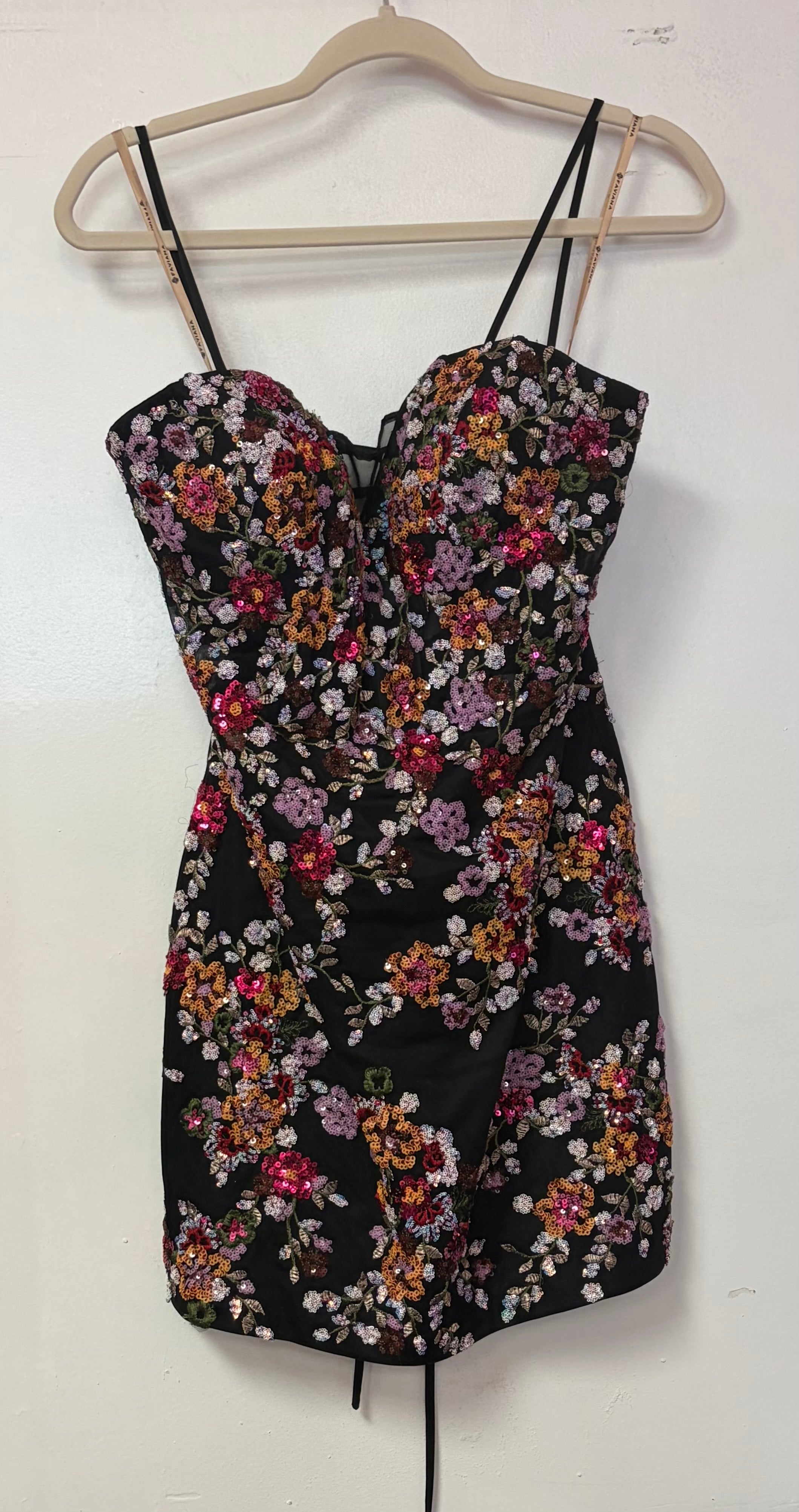 Faviana s10927 Black Multi-Color Floral Sequin Mini Dress