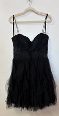 B. Darlin Black Tiered Tulle Homecoming Dress with Corset Bodice and Ruffle Skirt