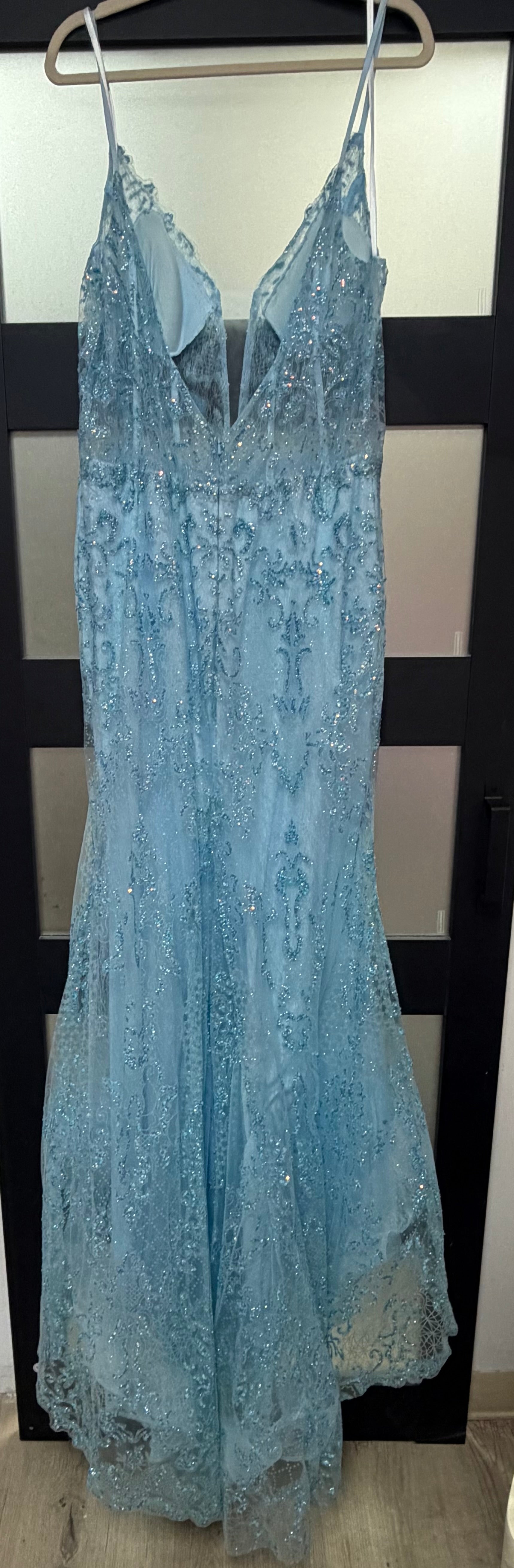 LaDivine by Cinderella Divine A1252 Ice Blue Beaded Mermaid Gown with Illusion Corset