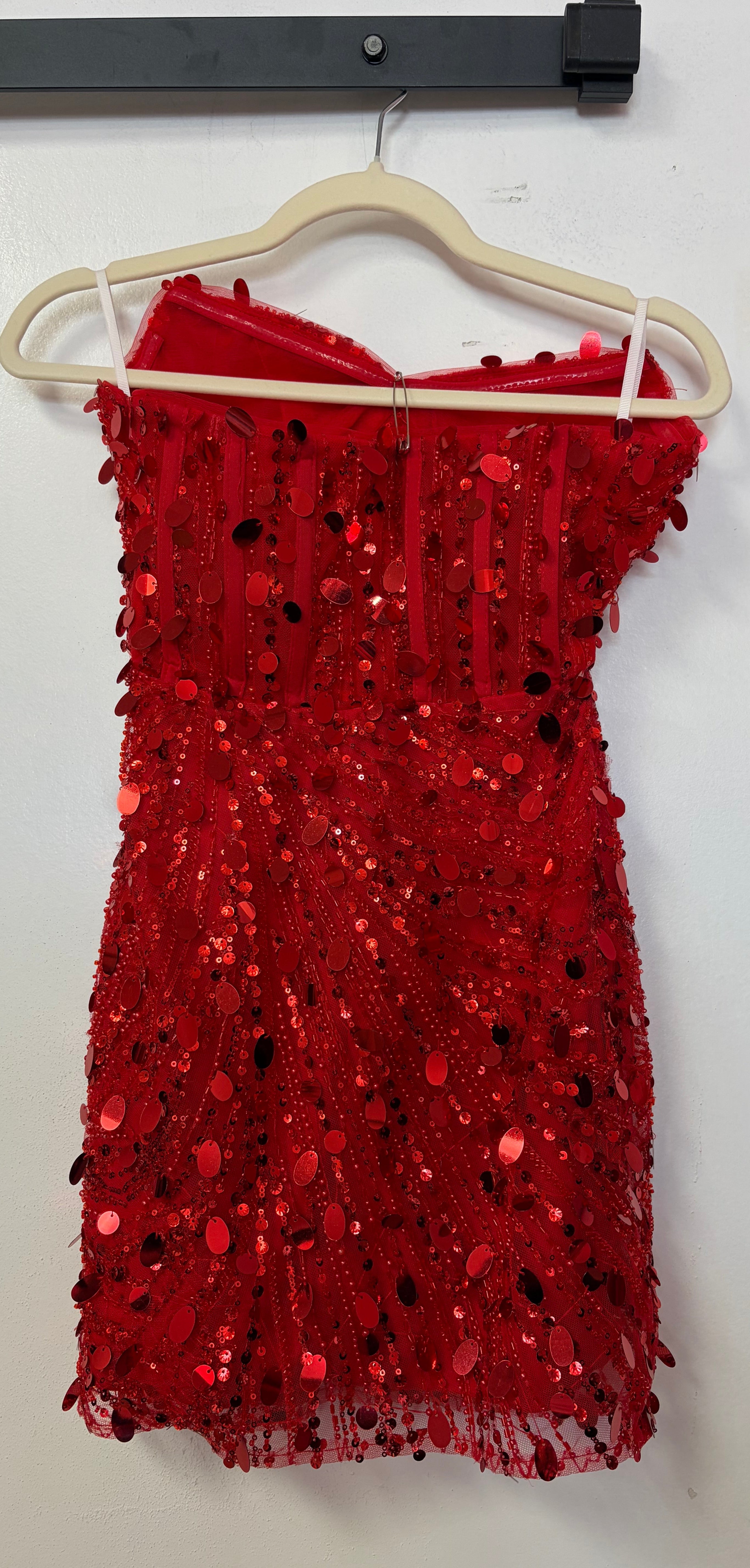 Red Strapless Sequin Corset Cocktail Dress