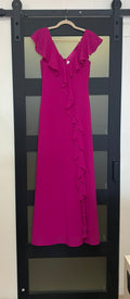 Belle Badgley Mischka Fuschia short sleeve gown