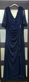 Betsy & Adam Navy Lace Formal Gown