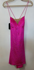 Hot Pink Rhinestone Bodycon Homecoming Dress with Crystal Studded Satin Finish
