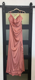 Dusty rose satin cowl style slip dress