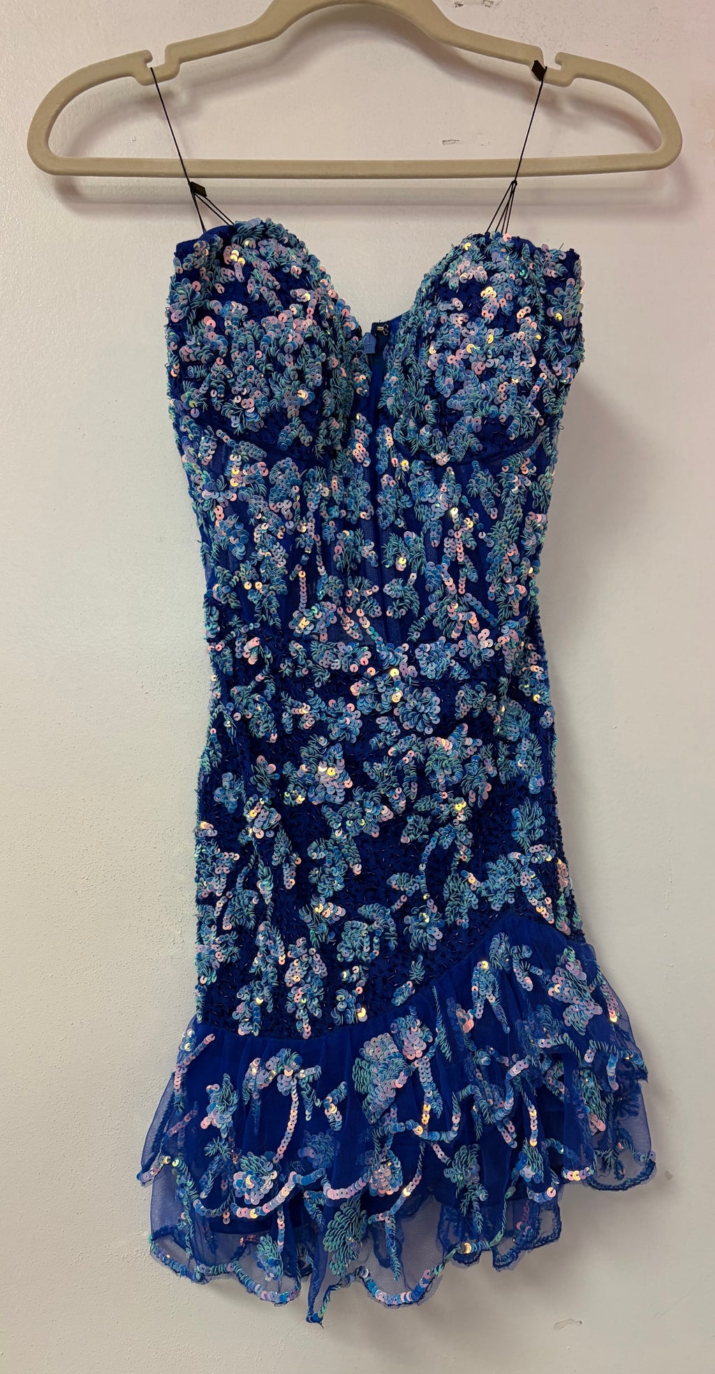 Primavera Couture 4424 Royal Blue Sequin Ruffle Homecoming Dress