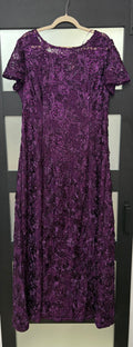 Alex Evenings Plum Rosette Lace Sequin Evening Gown