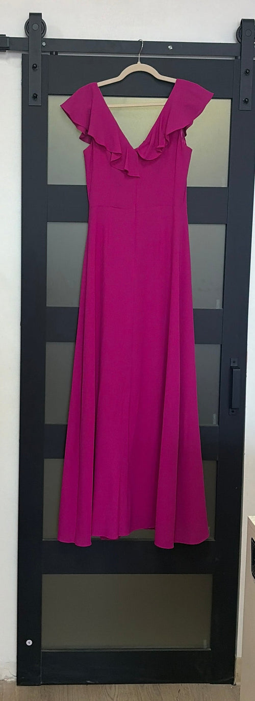 Belle Badgley Mischka Fuschia short sleeve gown