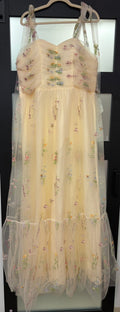 Butter Yellow Floral Embroidered Tulle Maxi Dress with Corset Bodice