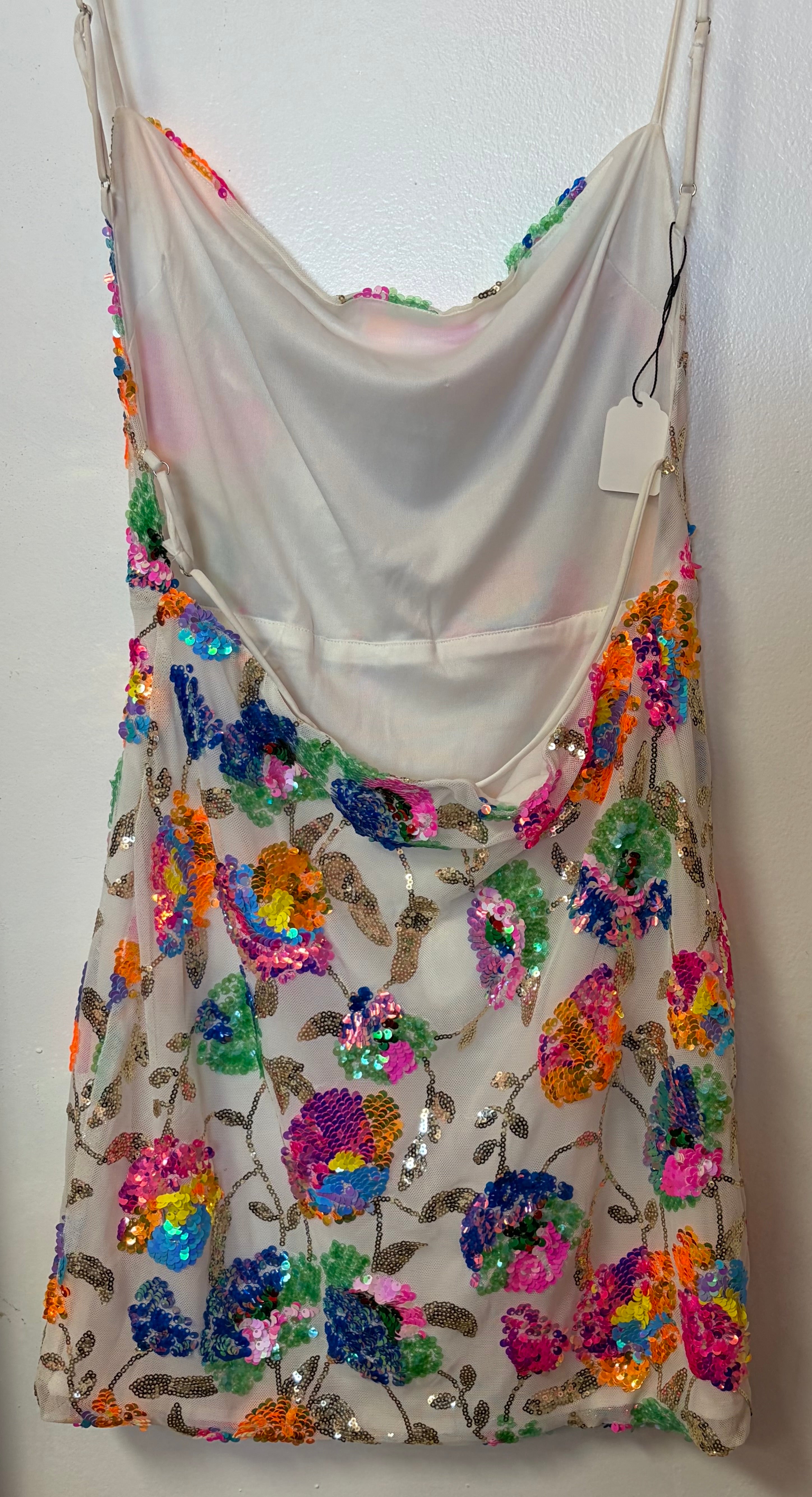 Multicolor Sequin Floral Mesh Homecoming Dress Rainbow Embellished Cocktail Mini
