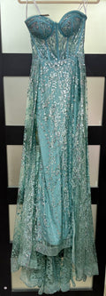 Jovani 36736 Turquoise Glitter Corset Gown with Overskirt