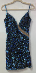 Amarra 94284 Black & Royal Blue Sequin Cutout Cocktail Dress