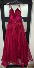 LaDivine CD996 Fuchsia Glitter Tulle Ball Gown with Lace-Up Back