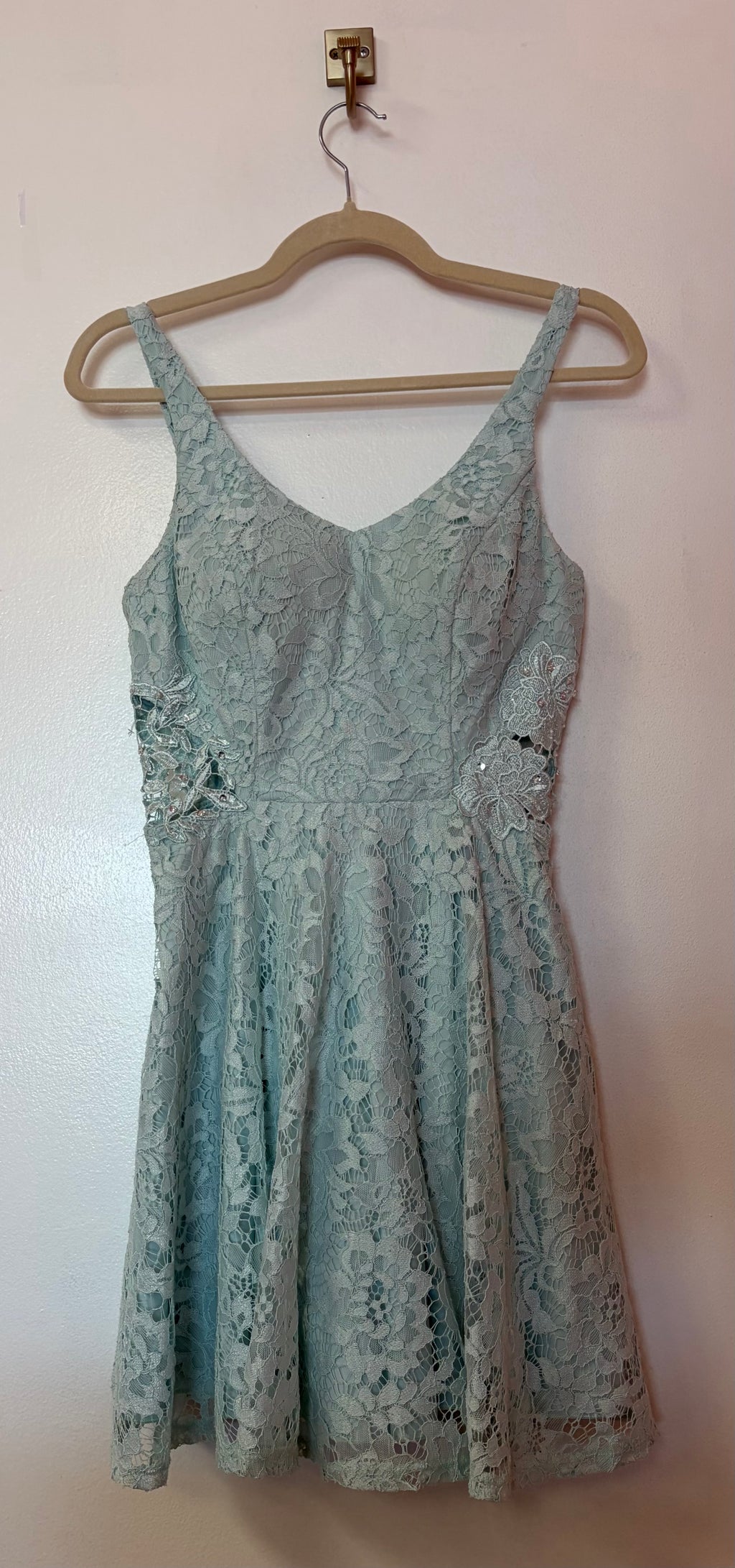 Jodi Kristopher Sage Green Lace Fit & Flare Dress – Floral Cocktail Party Dress