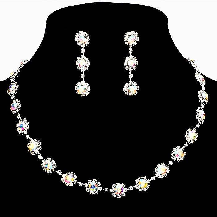 Diacly - Daisy Flower Rhinestone Strand Necklace Set