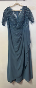 Oleg Cassini Slate Blue Beaded Lace Chiffon Mother of the Bride Gown