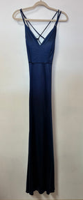Windsor Navy Satin Lace-Up Back Maxi Dress with Strappy Open Back