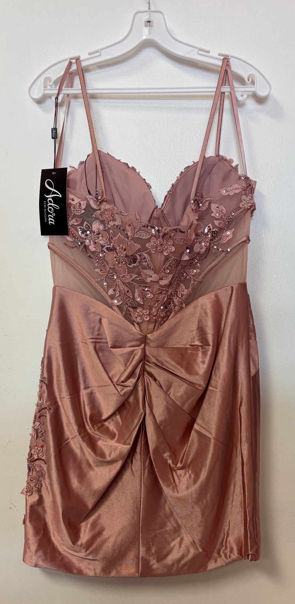Adora 1075 Rose Gold Embellished Corset Homecoming Dress with 3D Floral Appliqué