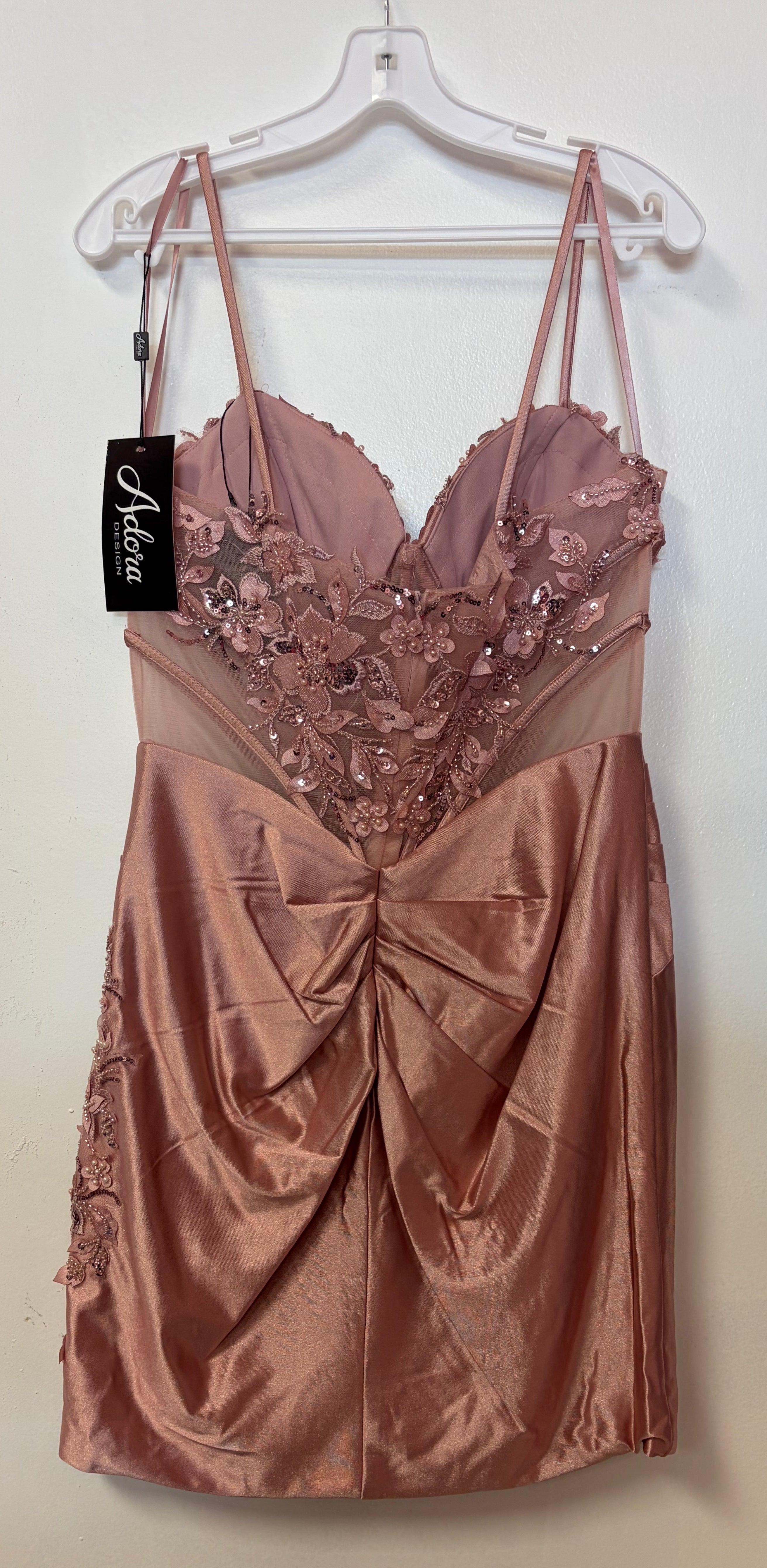 Adora 1075 Rose Gold Embellished Corset Homecoming Dress with 3D Floral Appliqué
