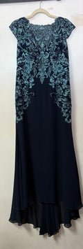 Cameron Blake 216691 Navy and Turquoise Lace Chiffon Formal Gown