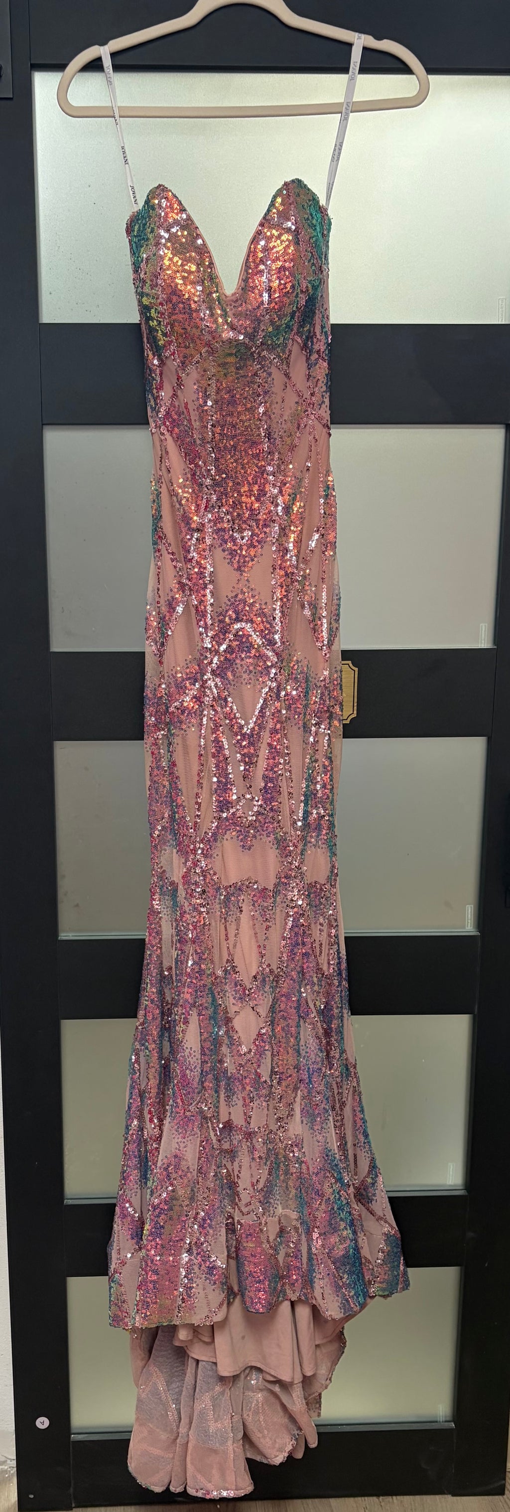 Jovani 05100 Iridescent Sequin Nude Illusion Mermaid Prom Dress