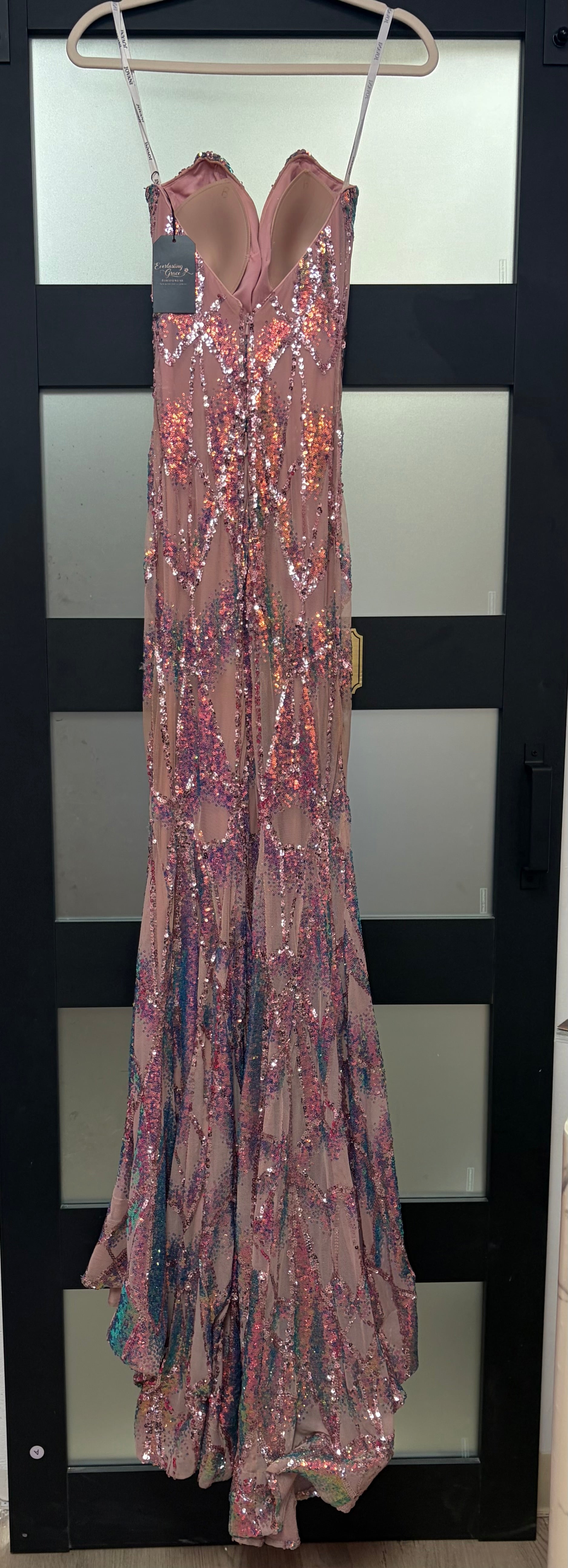 Jovani 05100 Iridescent Sequin Nude Illusion Mermaid Prom Dress