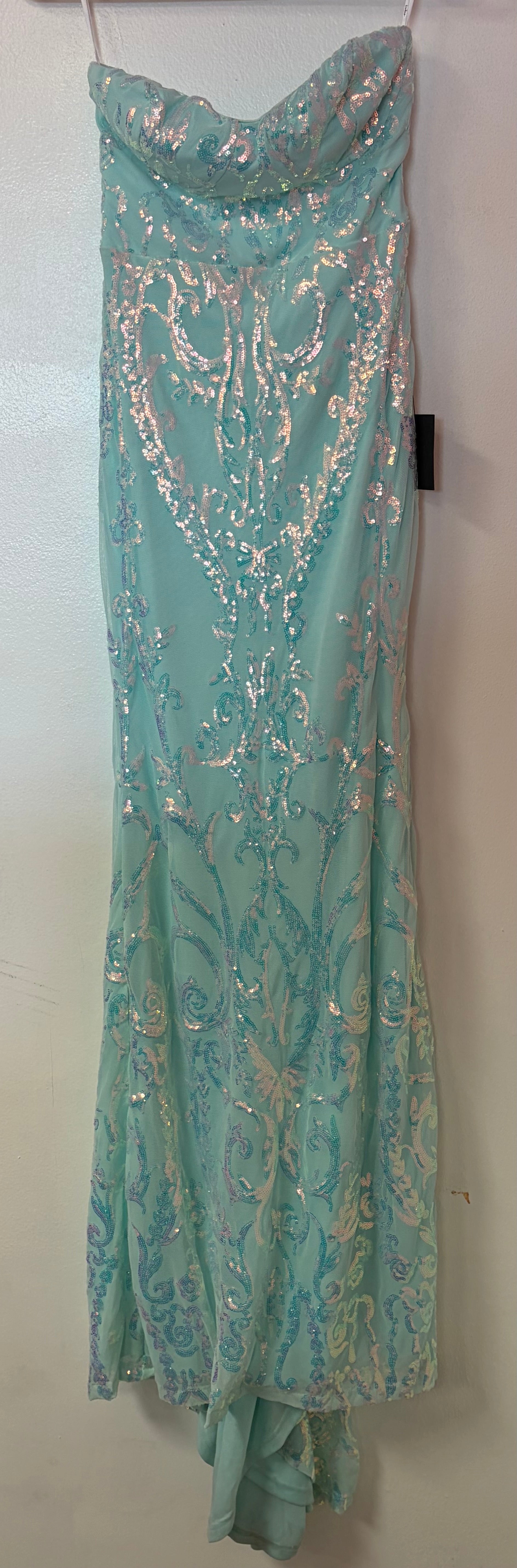 Lulus Aqua Sequin Strapless Corset Gown with Iridescent Embellishment
