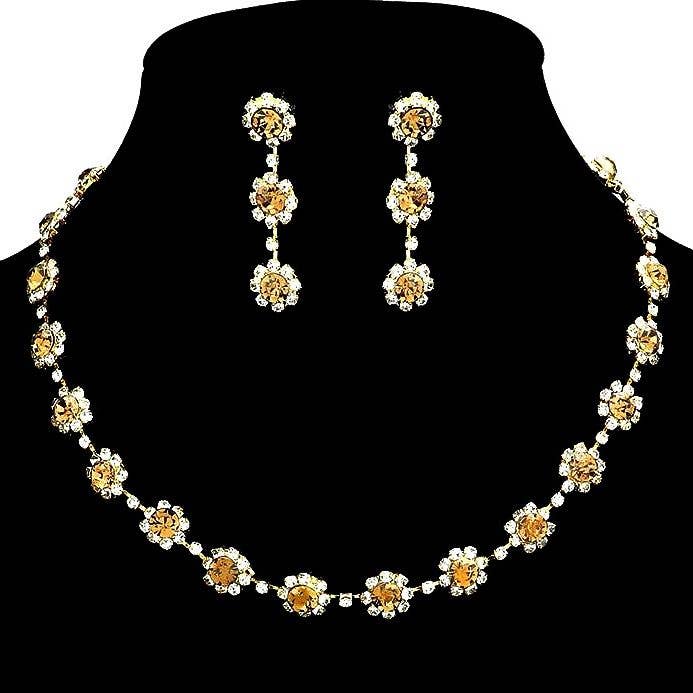 Diacly - Daisy Flower Rhinestone Strand Necklace Set