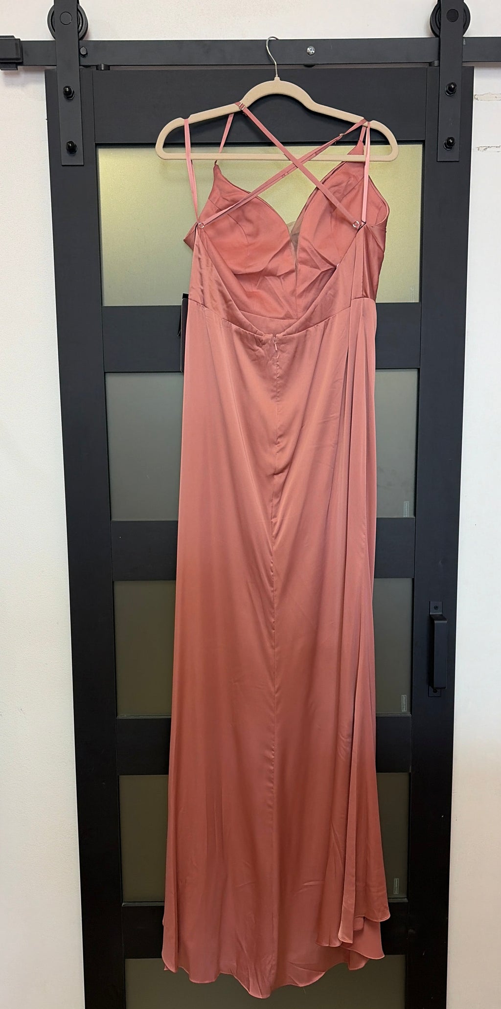 Dusty rose satin cowl style slip dress