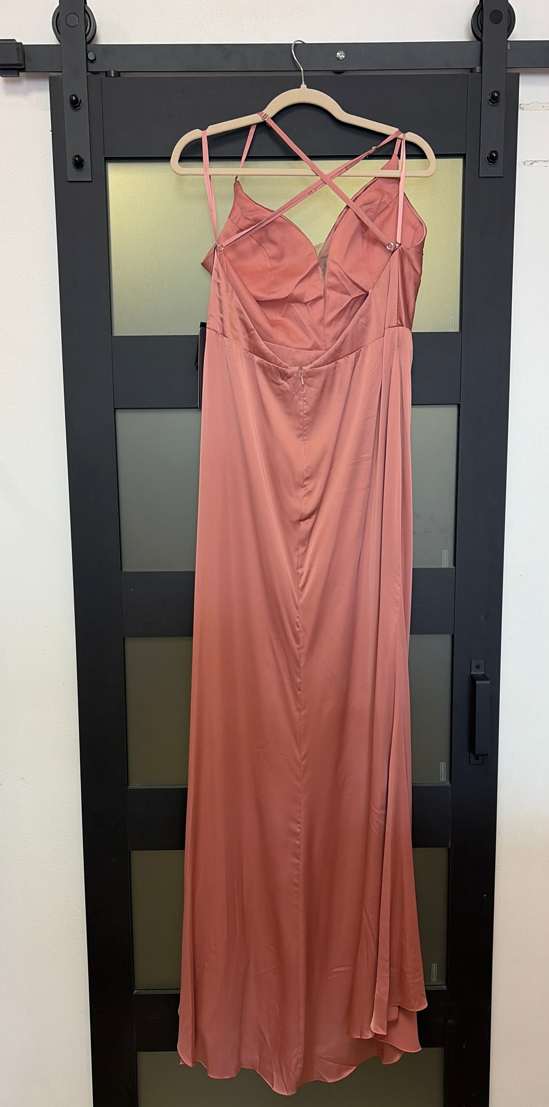 Dusty rose satin cowl style slip dress