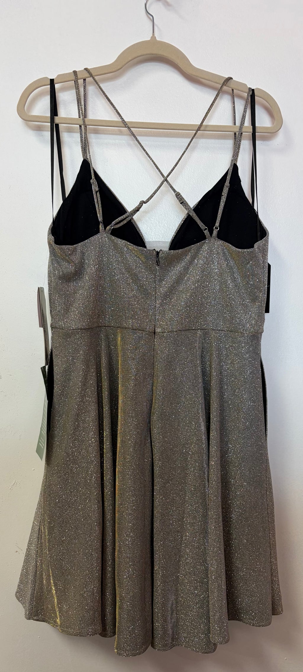 My Michelle Silver Glitter Fit & Flare Homecoming Dress with Strappy Open Back