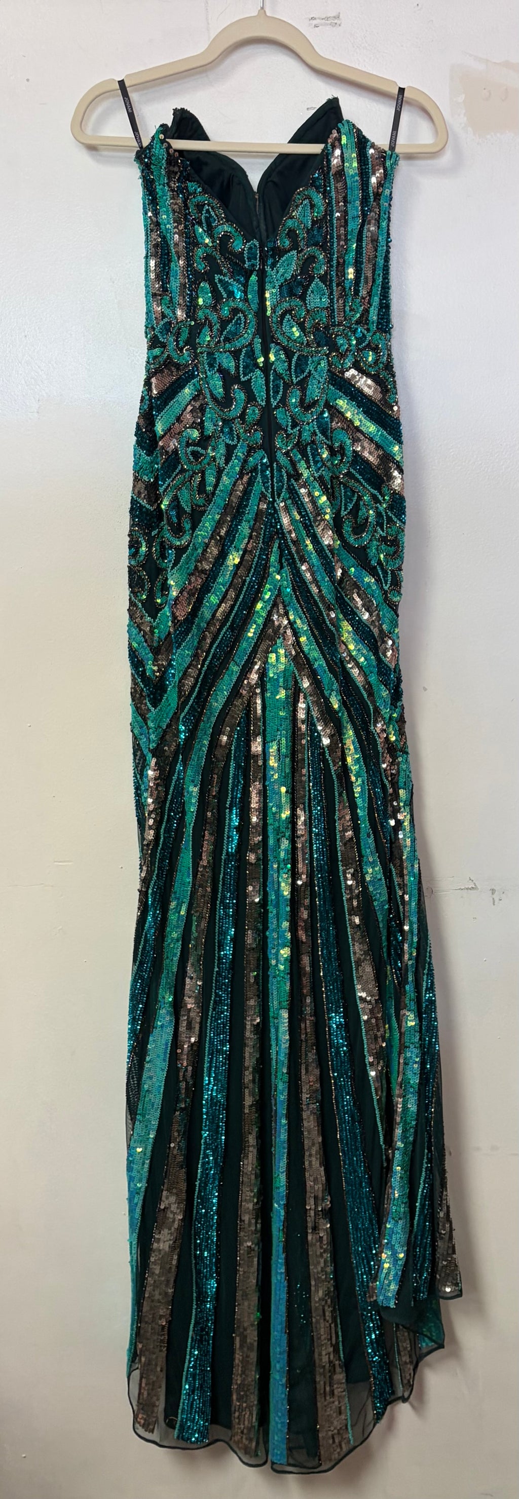 Jovani 38707 Dark Green Multi Sequin High-Slit Gown