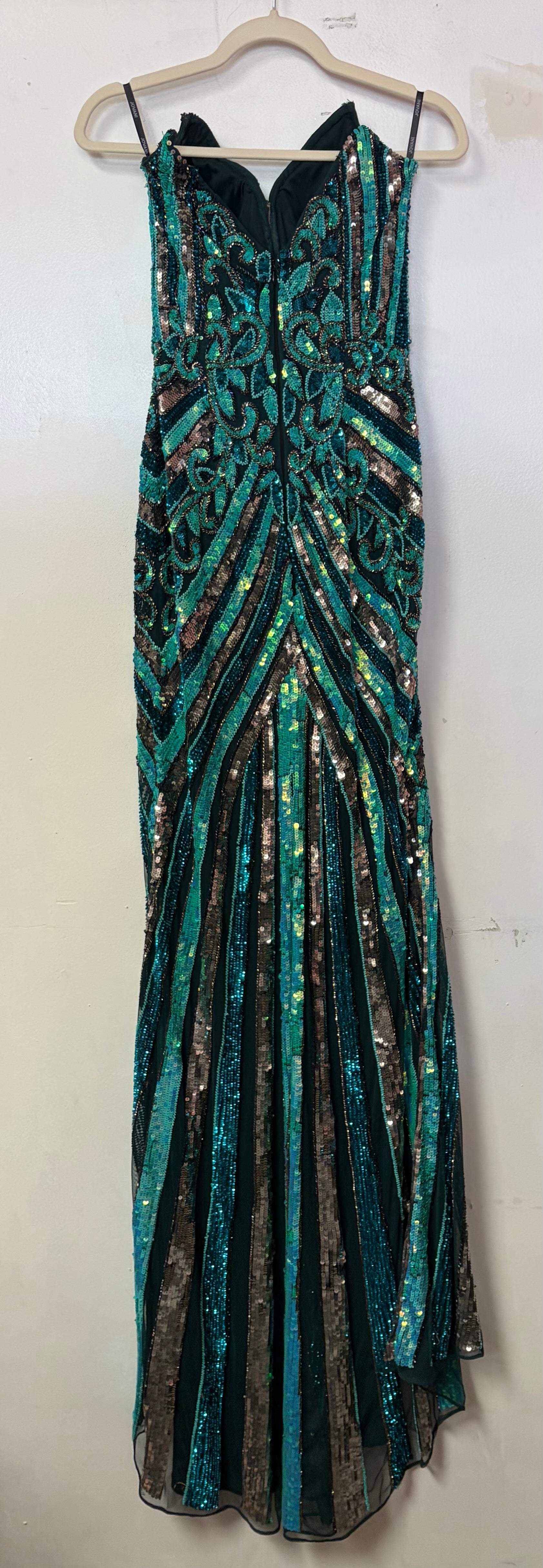 Jovani 38707 Dark Green Multi Sequin High-Slit Gown