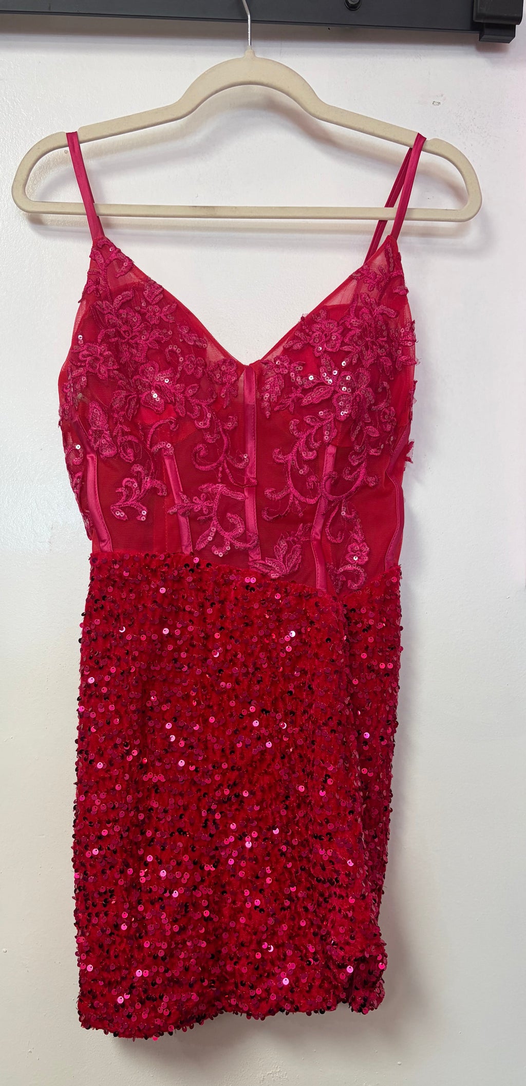 Hot Pink Lace & Sequin Bodycon Homecoming Dress