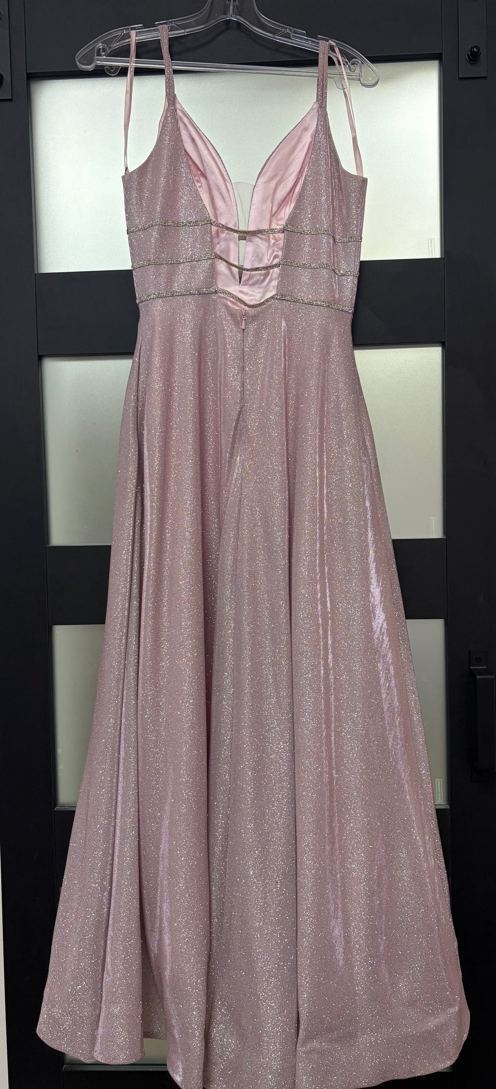 Clarisse Dusty Rose Shimmer A-Line Prom Gown with Rhinestone Waist Detail