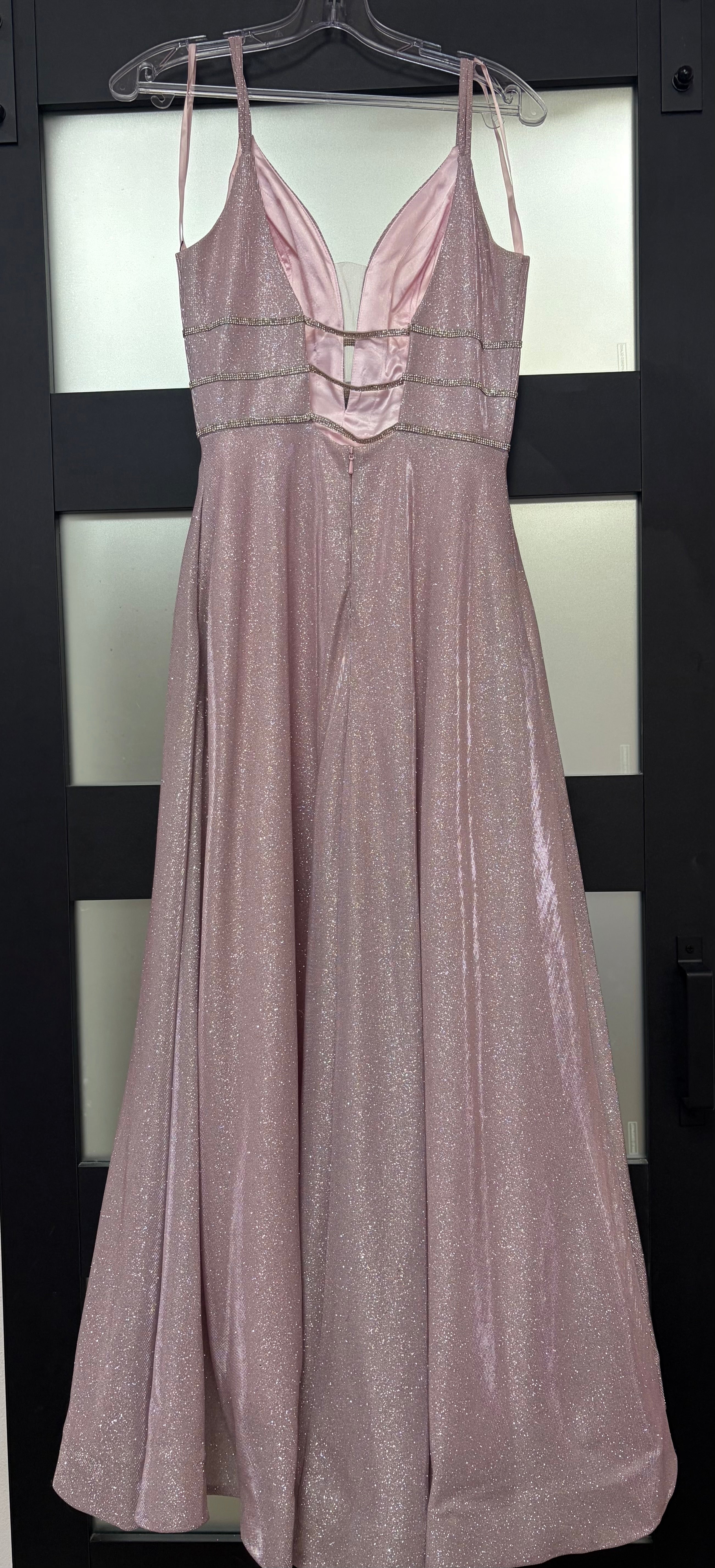 Clarisse Dusty Rose Shimmer A-Line Prom Gown with Rhinestone Waist Detail