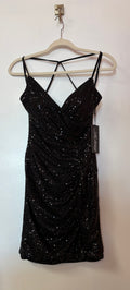 La Femme 30123 Black Sequin Ruched Strappy Homecoming Dress