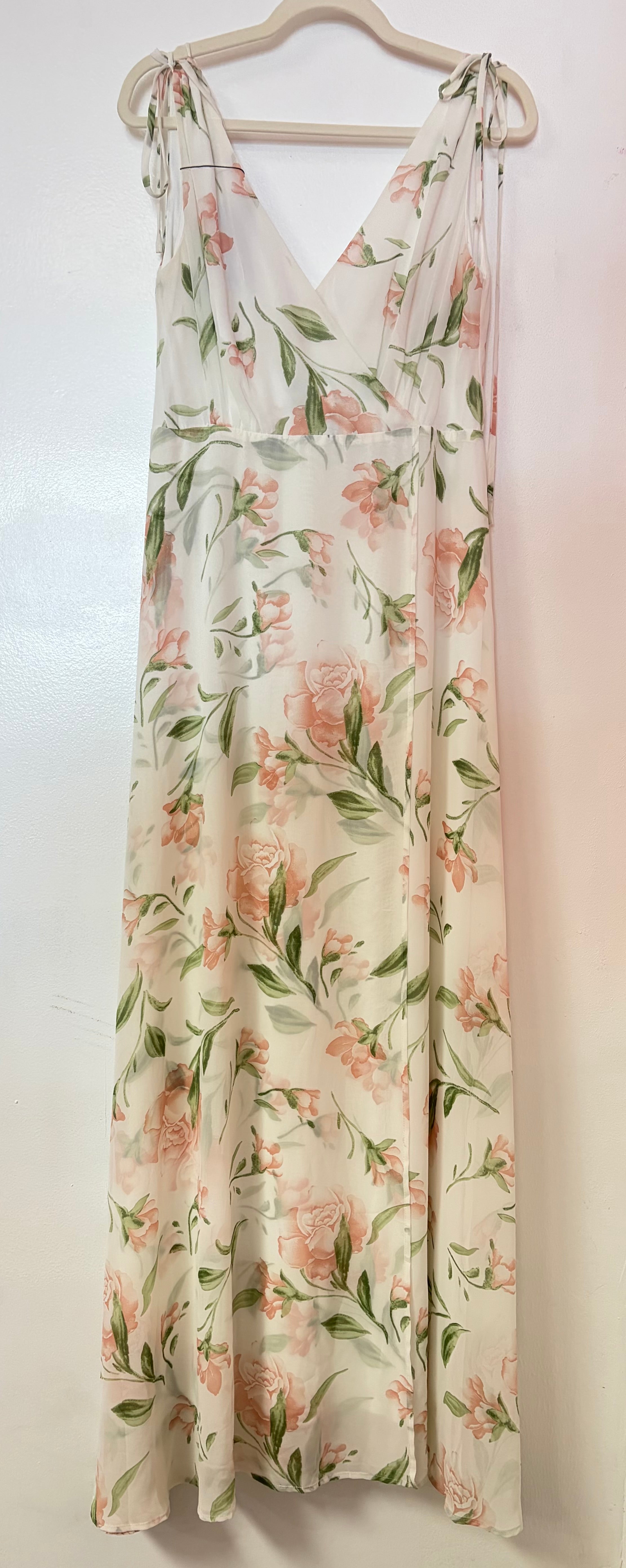 Lulus Ivory Blush Floral Maxi Dress with Plunging V-Neckline and Tie Straps