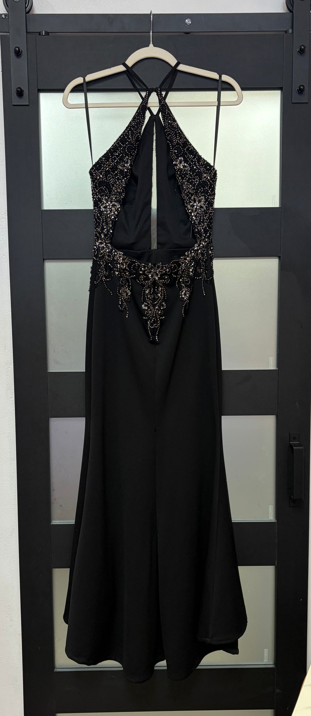 Morilee 47015 Black Beaded Halter Prom Dress with Open Back