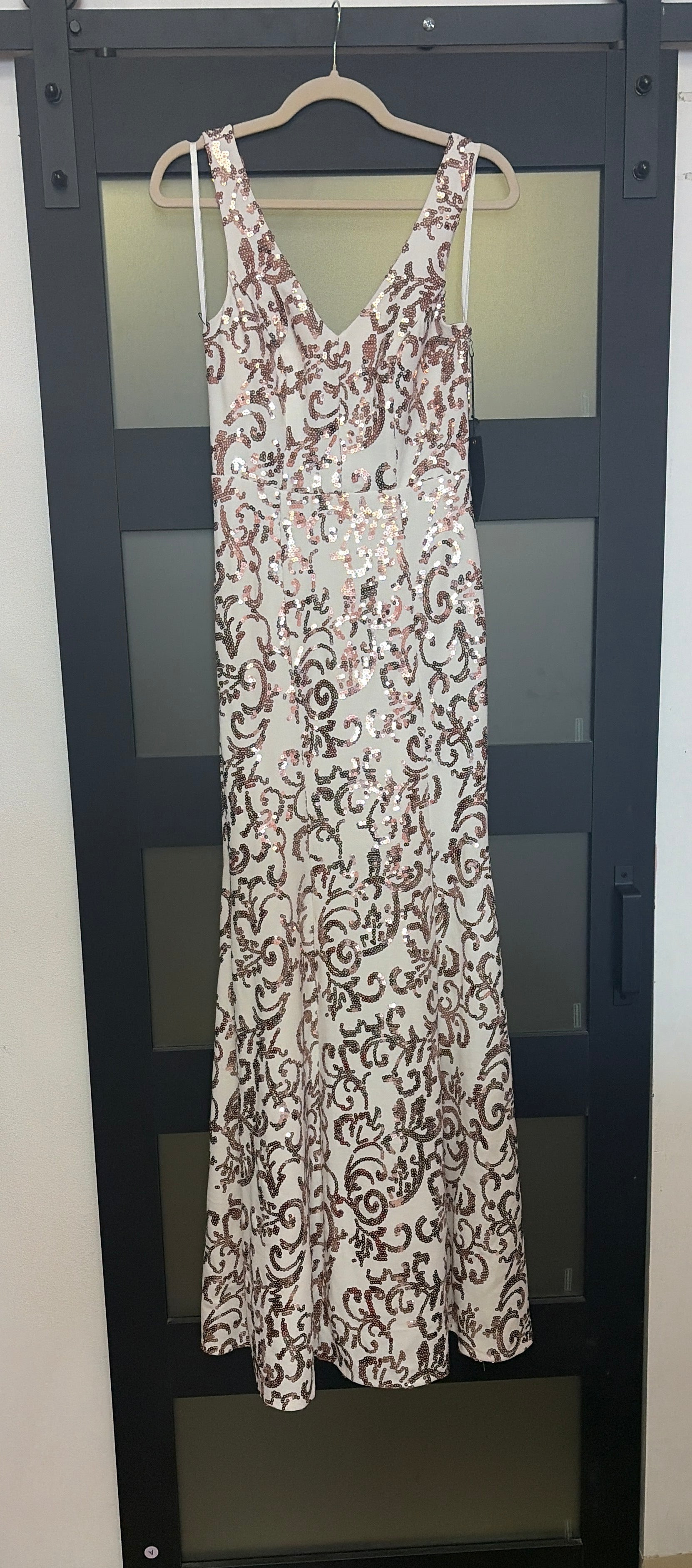 City Triangles white gown with gold detailing