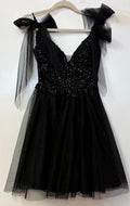 Ladivine CD0174 Black Glitter Tulle A-Line Homecoming Dress with Shoulder Bows