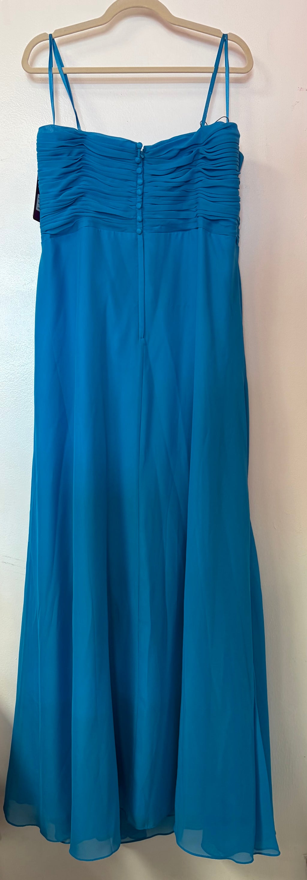 Abby Paris Turquoise Chiffon A-Line Gown with Pleated Bodice