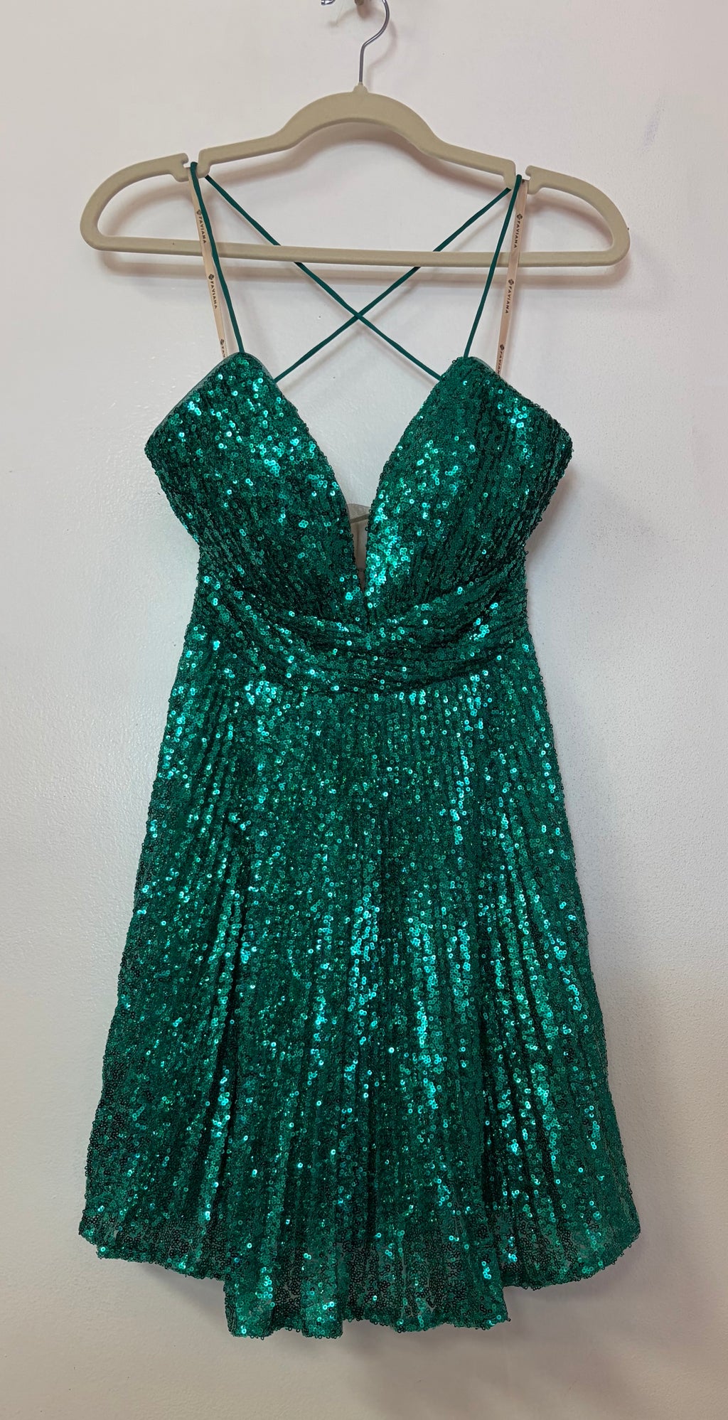 Faviana S10619 Emerald Sequin Fit & Flare Homecoming Dress