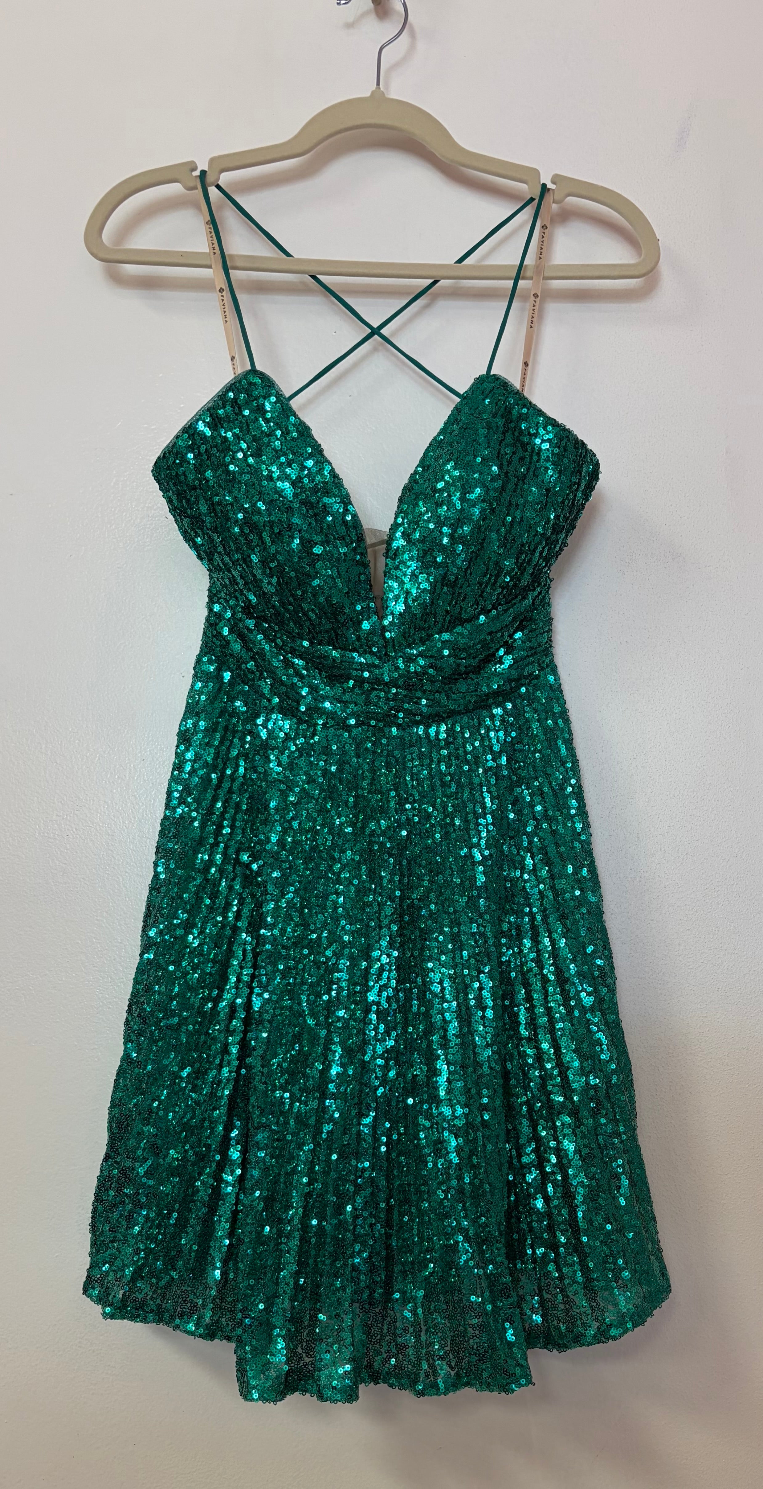 Faviana S10619 Emerald Sequin Fit & Flare Homecoming Dress