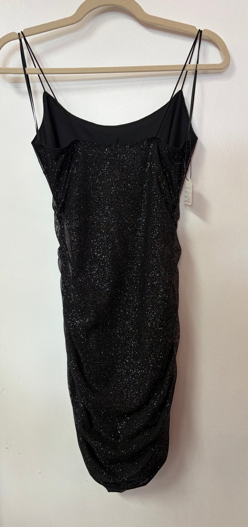 Black Glitter Ruched Bodycon Mini Dress