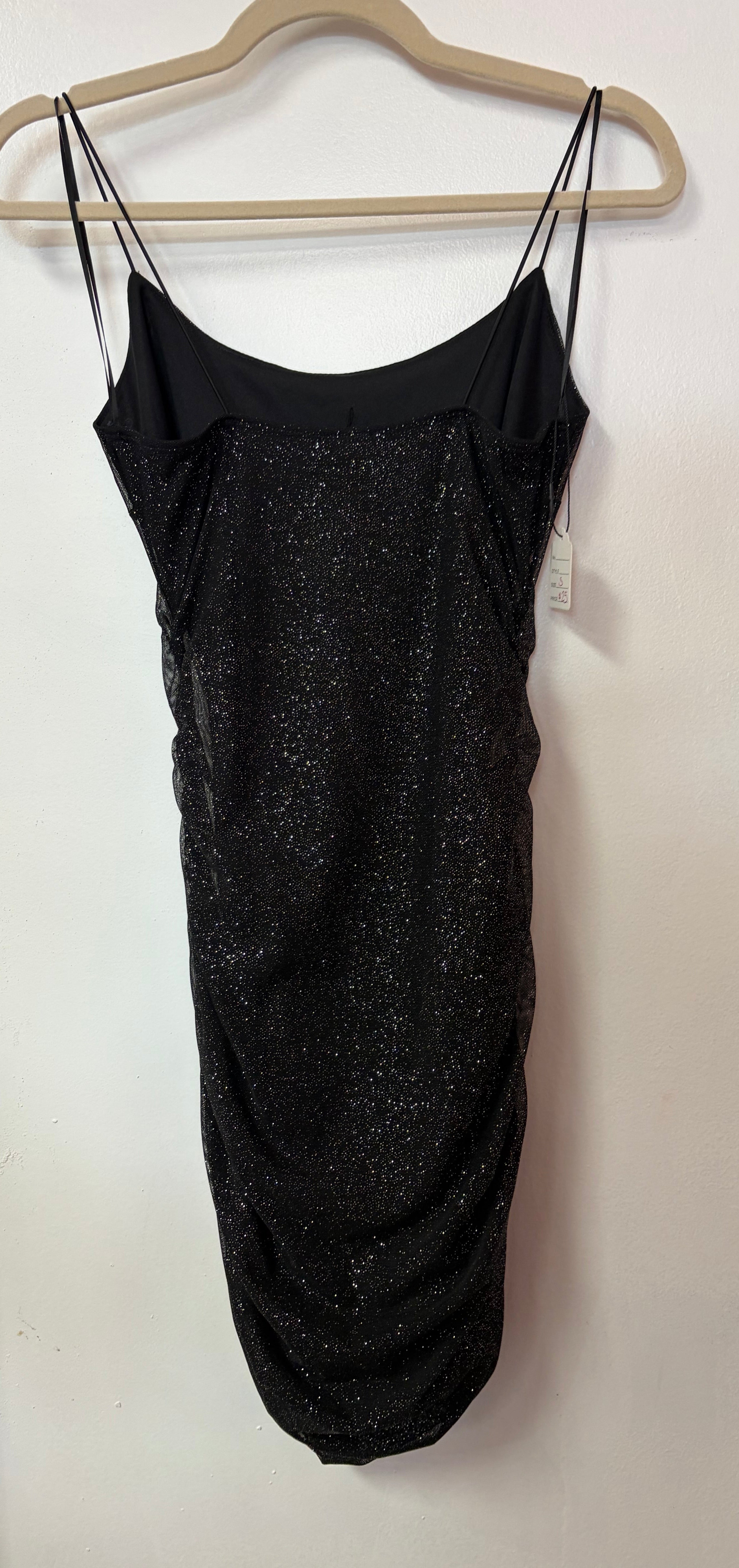 Black Glitter Ruched Bodycon Mini Dress