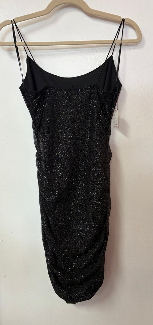Black Glitter Ruched Bodycon Mini Dress