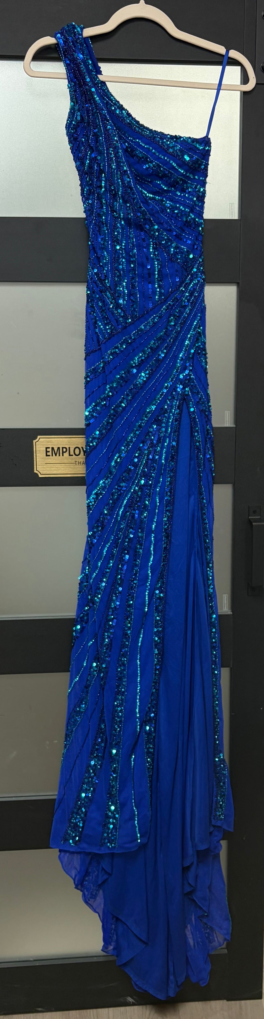 Ashley Lauren 11244 Royal Blue One-Shoulder Sequin Prom Gown