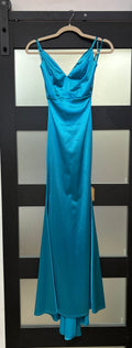 Amoris by Cinderella Divine SE016 Teal Satin Cowl Neck Mermaid Formal Gown
