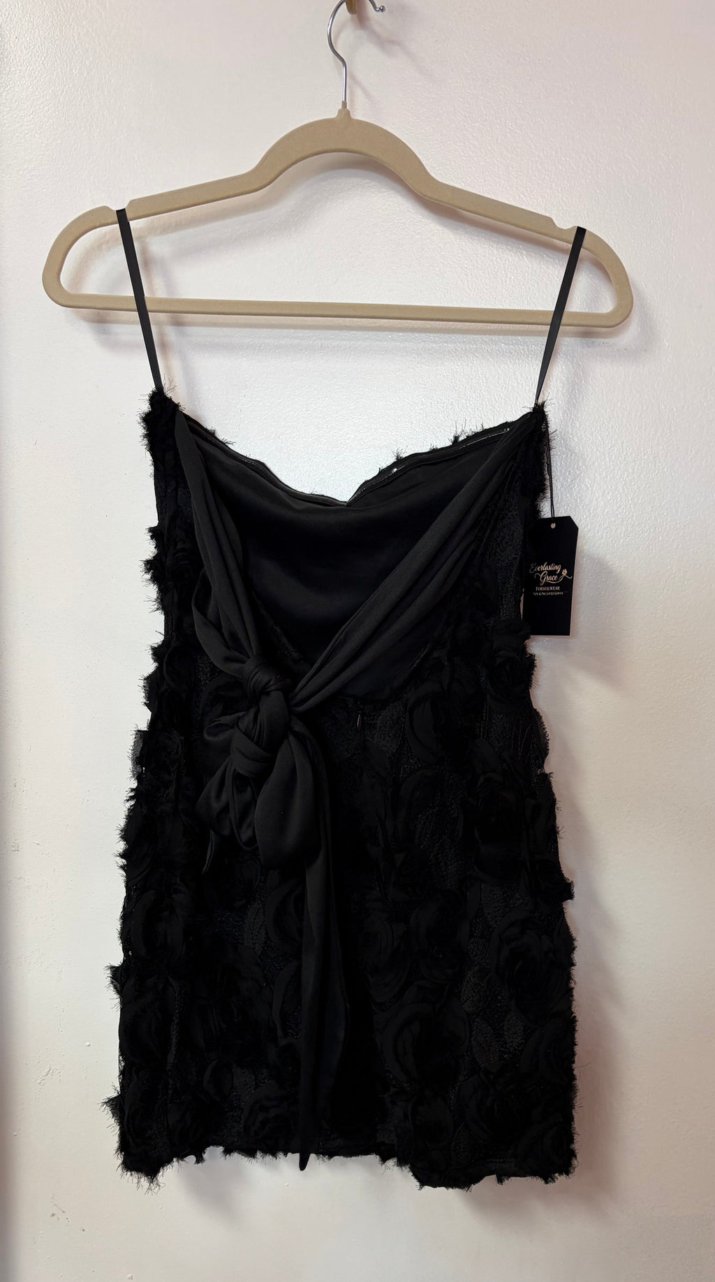 Black Rosette Textured Mini Dress